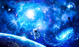 蓝色宇宙星球太空宇航员星空背景