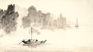 水墨江上孤舟图