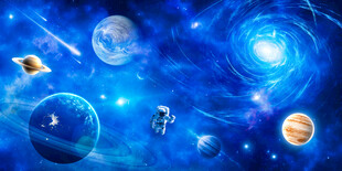 蓝色星球太空漩涡宇航员宇宙背景