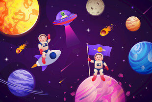 卡通星球宇航员太空火箭儿童背景