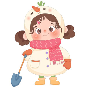 孩子穿冬装雪人服装打雪仗插画