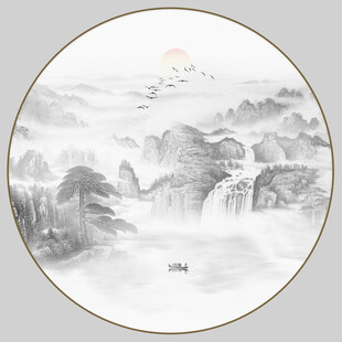 圆形山水水墨画
