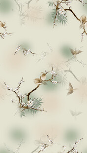 水墨风枝头飞鸟背景图