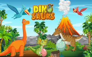 森林火山恐龙儿童房背景墙