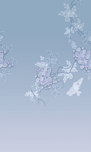 淡蓝背景下的花鸟图案