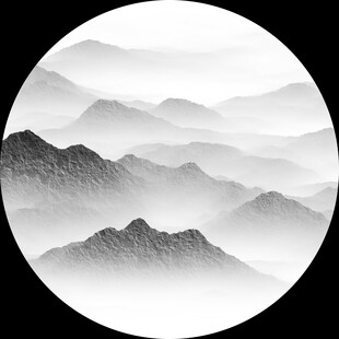 水墨山水圆形意境图