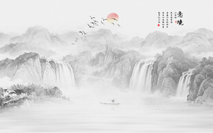 新中式水墨山水风景画壁画