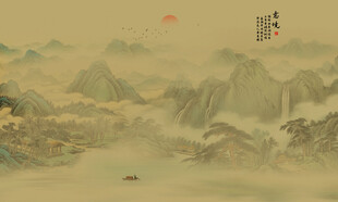 新中式江山如画古风山水画背景墙