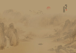 中式古风古典山水画背景