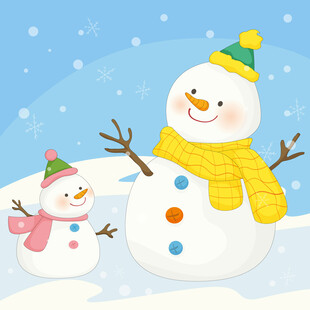 冬天戴围巾帽子雪人妈妈雪人宝宝