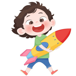 男孩拿宇宙飞船玩具儿童插画