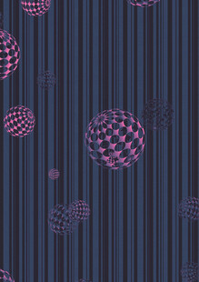 紫色条纹背景上的几何圆球