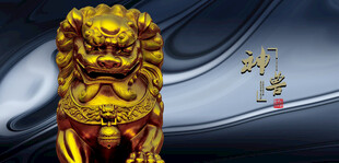 金色威严狮子雕塑