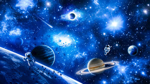 蓝色宇宙星空太空宇航员星球背景