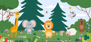 可爱动物乐园卡通丛林儿童背景墙