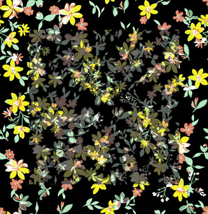 黑色背景上的多彩花卉图案