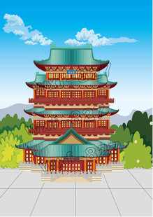 中国古代建筑滕王阁矢量图
