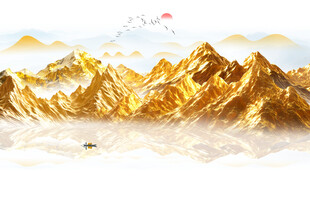 金箔山水画背景墙