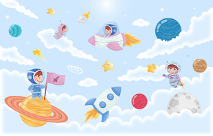 卡通宇航员太空火箭星球儿童背景