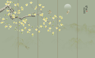 新中式工笔花鸟画背景墙