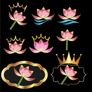 莲花与皇冠装饰图案集合