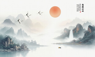 新中式屏风隔断水墨山水画