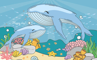 神秘海底世界鲸鱼儿童房背景墙
