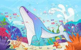 海底世界鲸鱼儿童房背景墙
