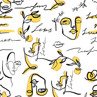 抽象手绘人脸与线条图案