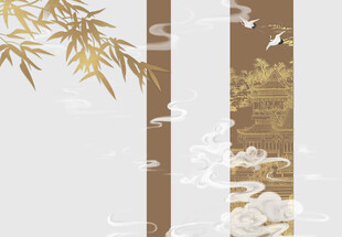 新中式山水阁楼竹子背景墙