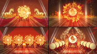 气势中国鼓打鼓舞台背景击鼓开场