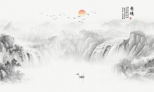 国画山水电视背景墙