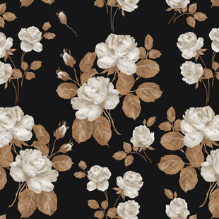 黑底白花复古花卉图案