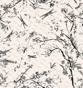 水墨风蜻蜓树枝纹理图案