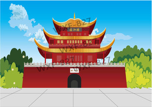 中国古代建筑岳阳楼矢量图片