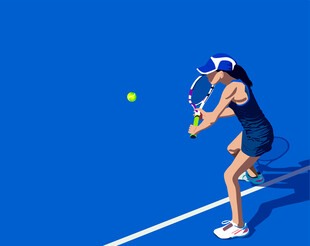 女子网球运动员赛场击球