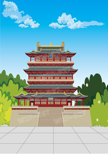 中国古代建筑鹳雀楼矢量图