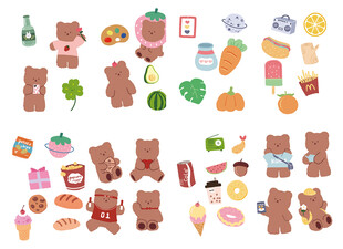 可爱小熊与多彩食物图标