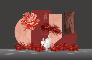 中国风香槟酒红色新中式婚礼效果