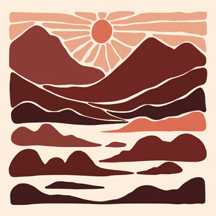 抽象山脉与日出艺术画