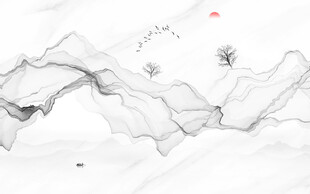 抽象水墨线条烟雾山水电视背景墙