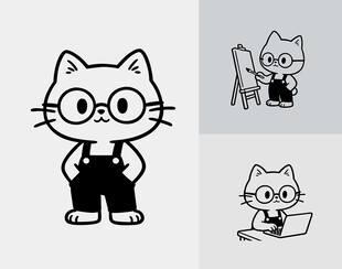 卡通猫咪的多样姿态
