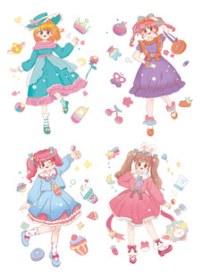 可爱卡通女孩贴纸图案