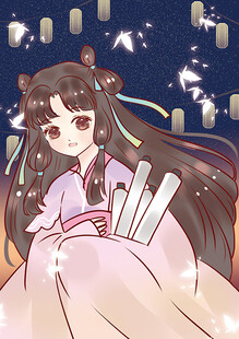 古风少女持扇夜色中