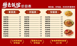 美食菜单展板餐厅灯箱分层价目表