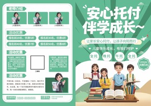 绿色卡通托管幼小衔接辅导班宣传