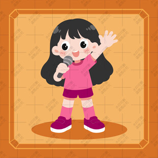 可爱女孩手持麦克风欢唱