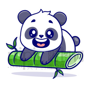 可爱卡通趴在竹子上的熊猫