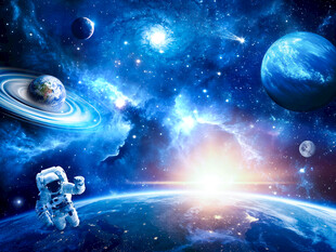 宇宙光芒太空星球宇航员银河背景