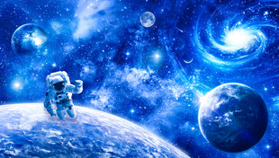 蓝色星球太空漩涡宇航员宇宙背景